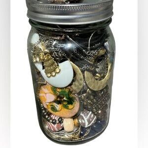 Vintage Lot of 55 Pieces Mystery Jewelry Jar Necklaces Earrings Bracelets Ring